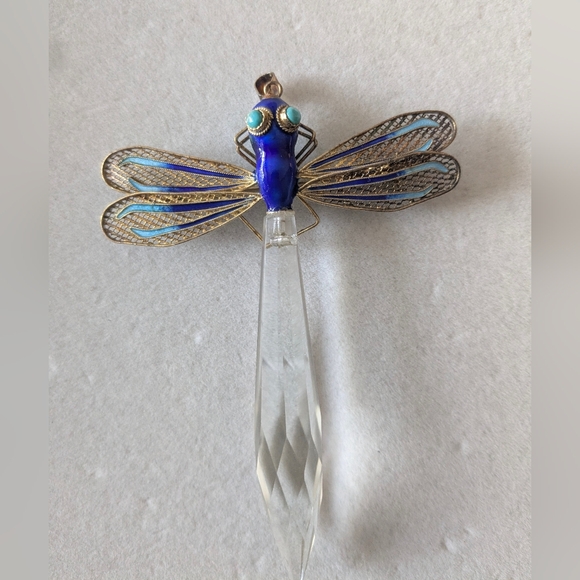 Jewelry - Large Vintage 925 Sterling Enamel Dragonfly Brooch Pendant Rare Statement Piece